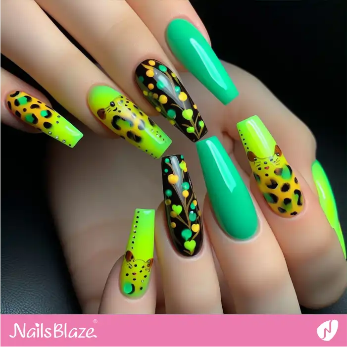 Pastel Neon Nails Leopard Design | Animal Print Nails - NB2632
